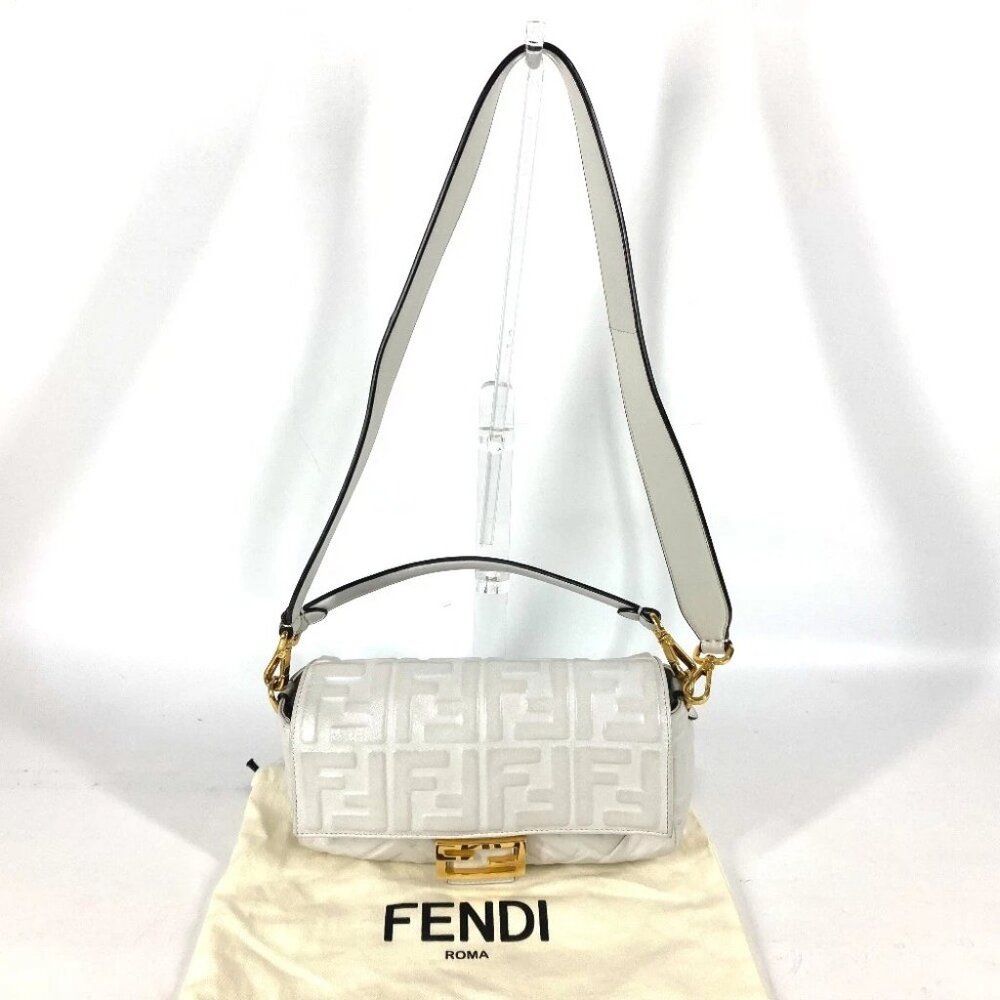 FENDI 8BR600 Zucca Mamma Baguette Shoulder 2WAY Bag Shoulder Bag Leather White - Picture 5 of 16